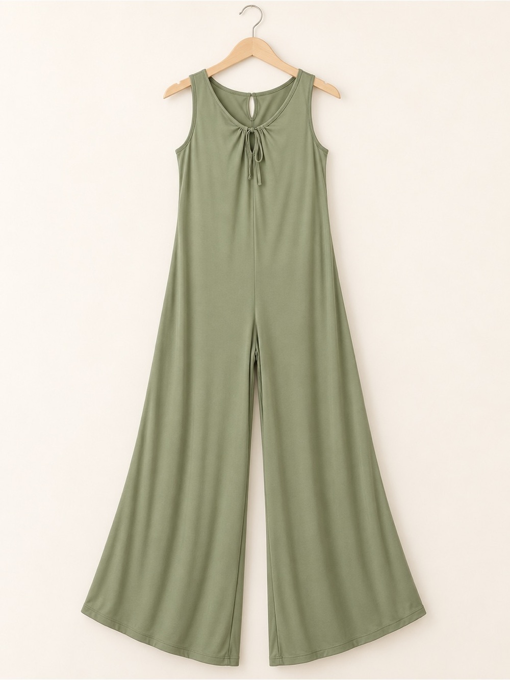Sleeveless Olive Tie-Neck Wide-Leg Jumpsuit